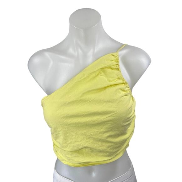 Zara Yellow Sleeveless One Shoulder Cami Camisole Ruched Crop Tank Top Size M - Picture 1 of 4